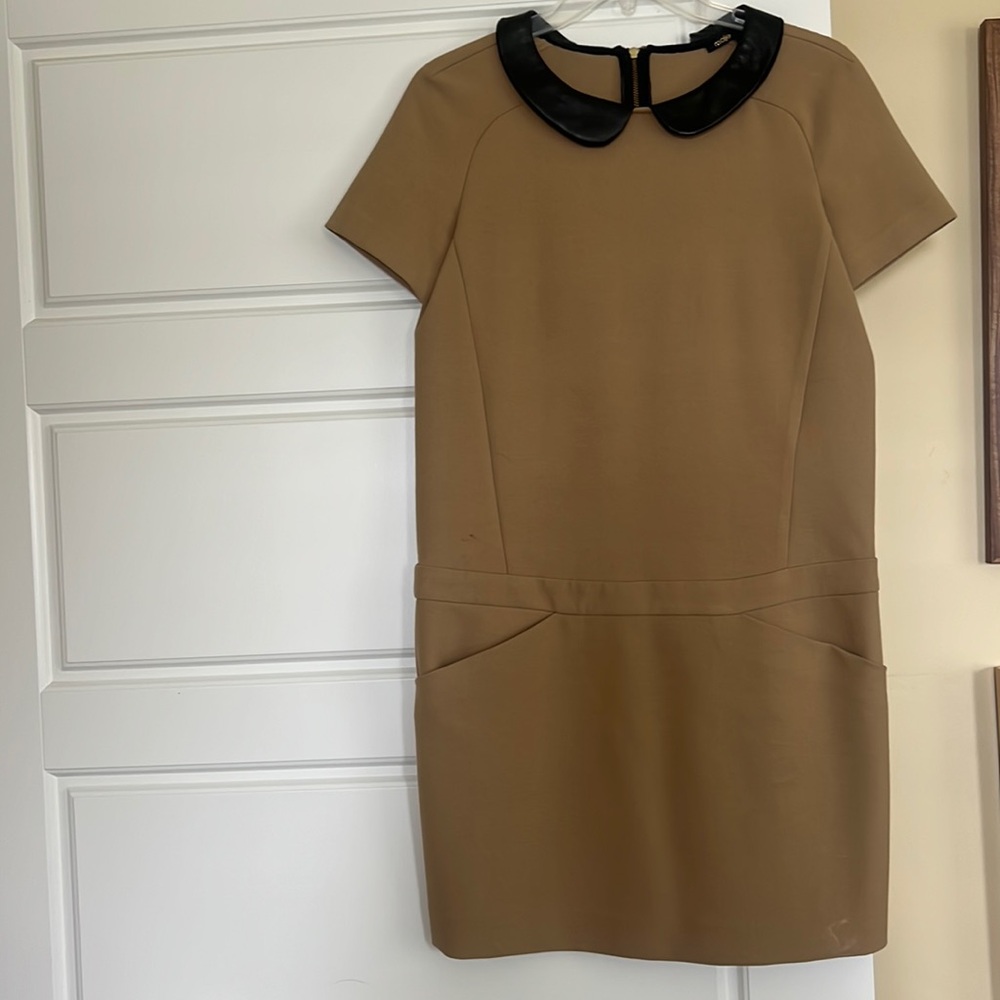 Maje short sleeve dress with leather collar